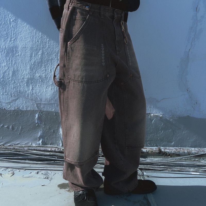 Double knee denim work pants / Brown