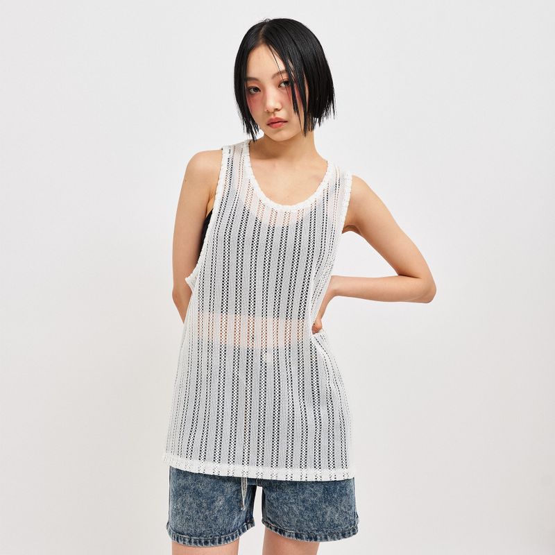 SEE-THROUGH CRAFT KNIT SLEEVELESS WHITE