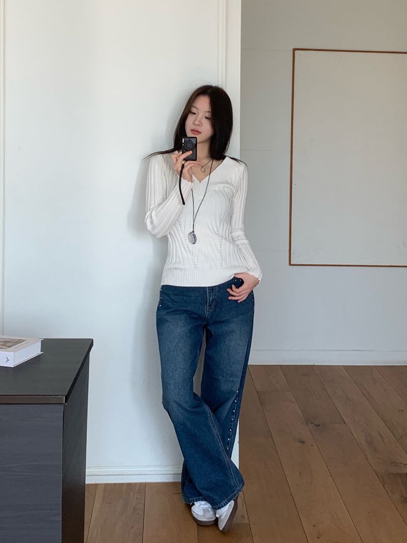 Sia Ball Stud Wide Denim Pants