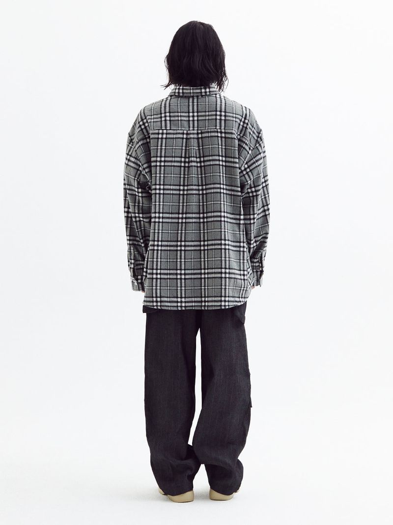 Loose wool check shirts Gray