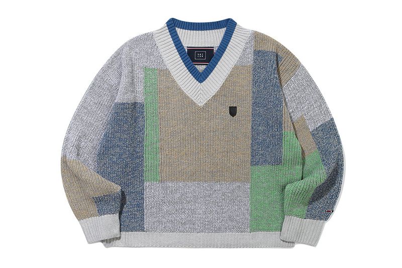 COLOR BLOCK PREPPY KNIT V NECK