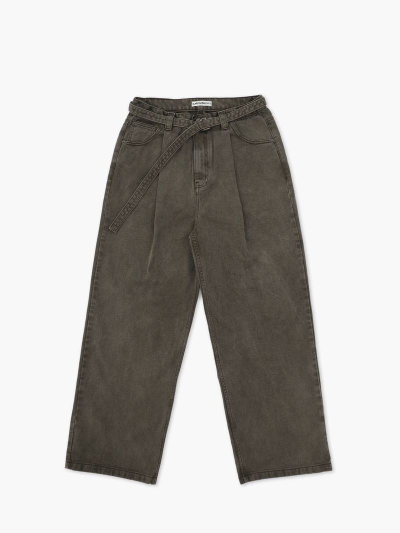 ALARM ONE TUCK BELTED DYEING PANTS BROWN_MAN