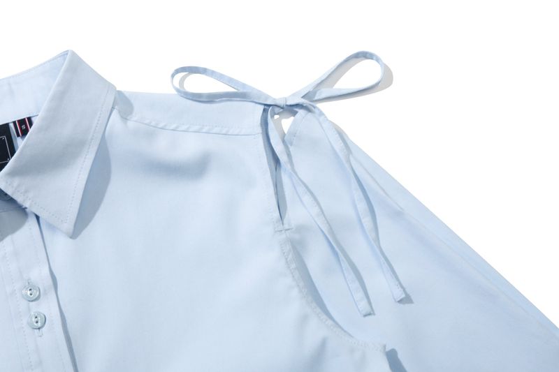 SHOULDER OPEN RIBBON SHIRT_SKY BLUE