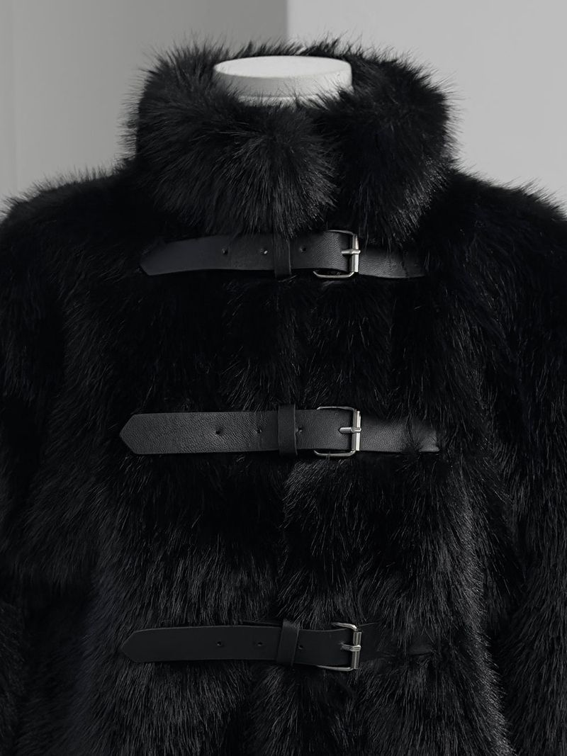 black buckle fur jacket