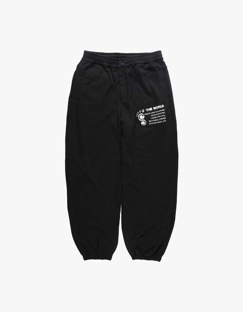 thewarld（ザワールド）の「FOOT PRINT LOGO SWEAT PANTS BLACK（Pants）」