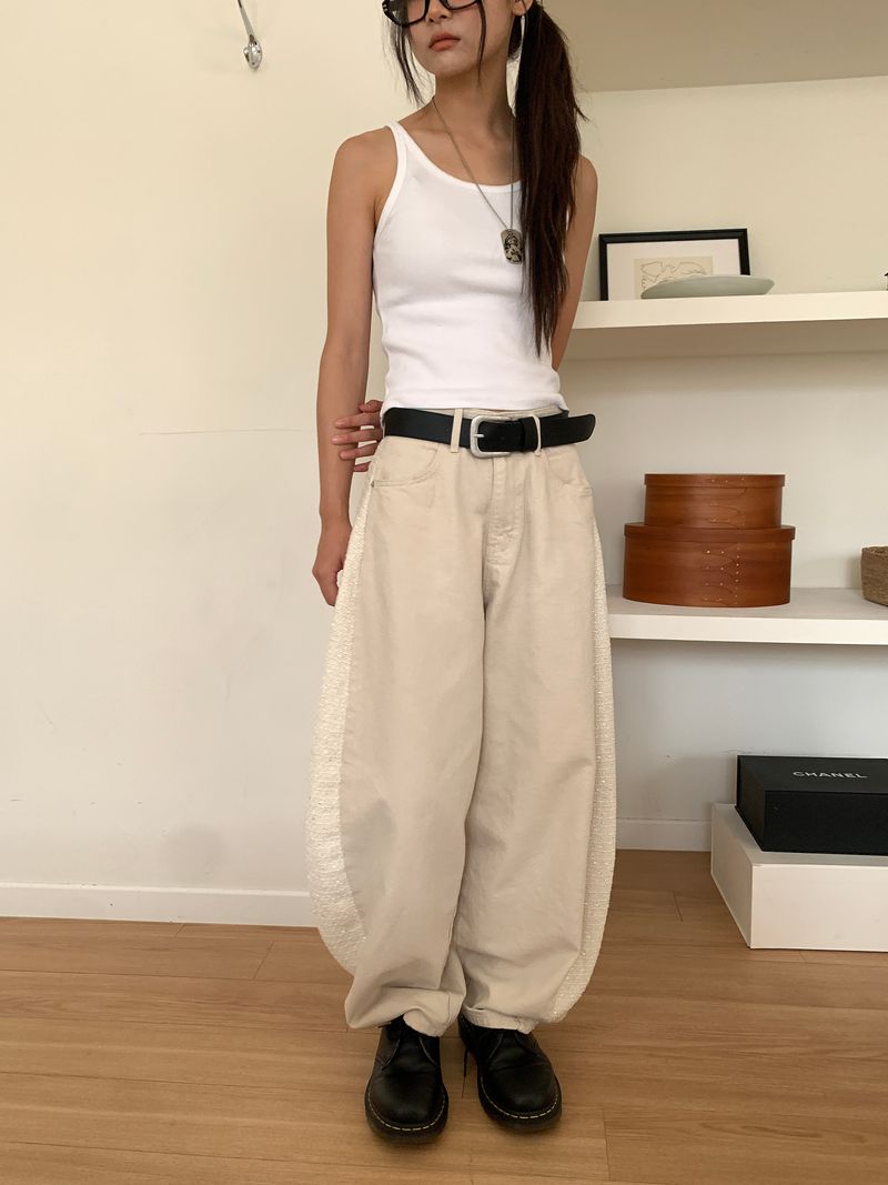TWILL MIX CURVED PANTS (2C)