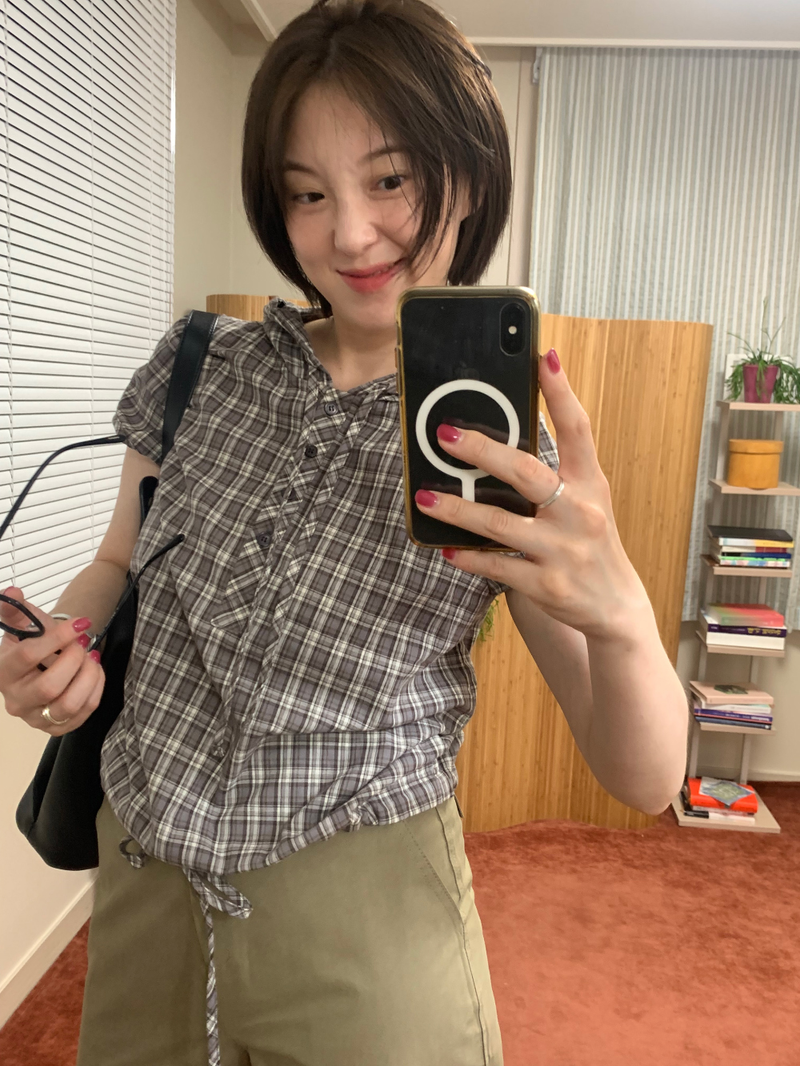 チェックフーディシャツ