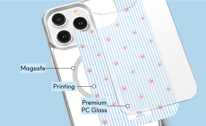 Stripe Strawberry Silver iPhone Magsafe Phone Case Key Charms SET