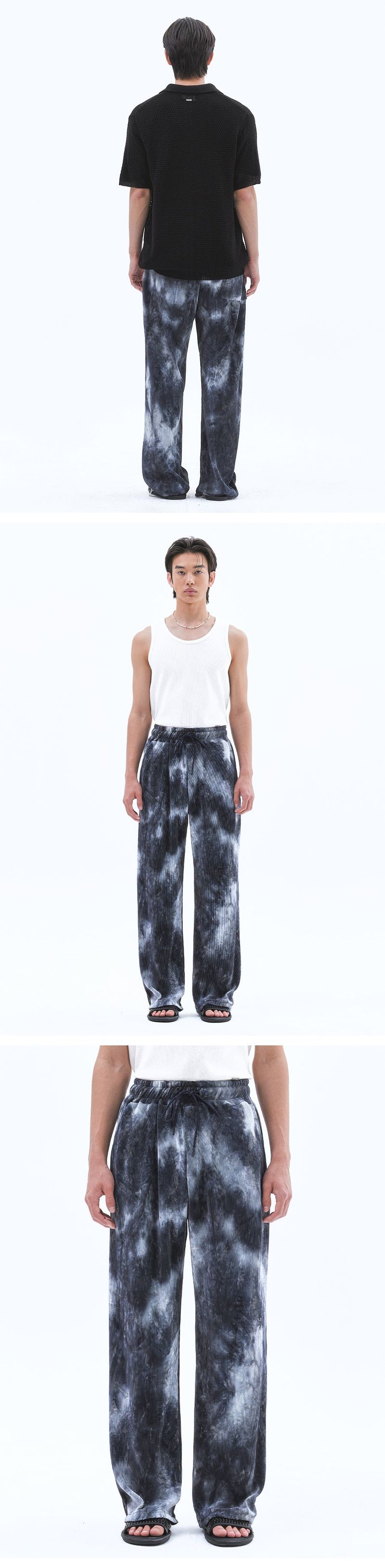 Unisex Tie-Dye Pleats String Pants_Black  