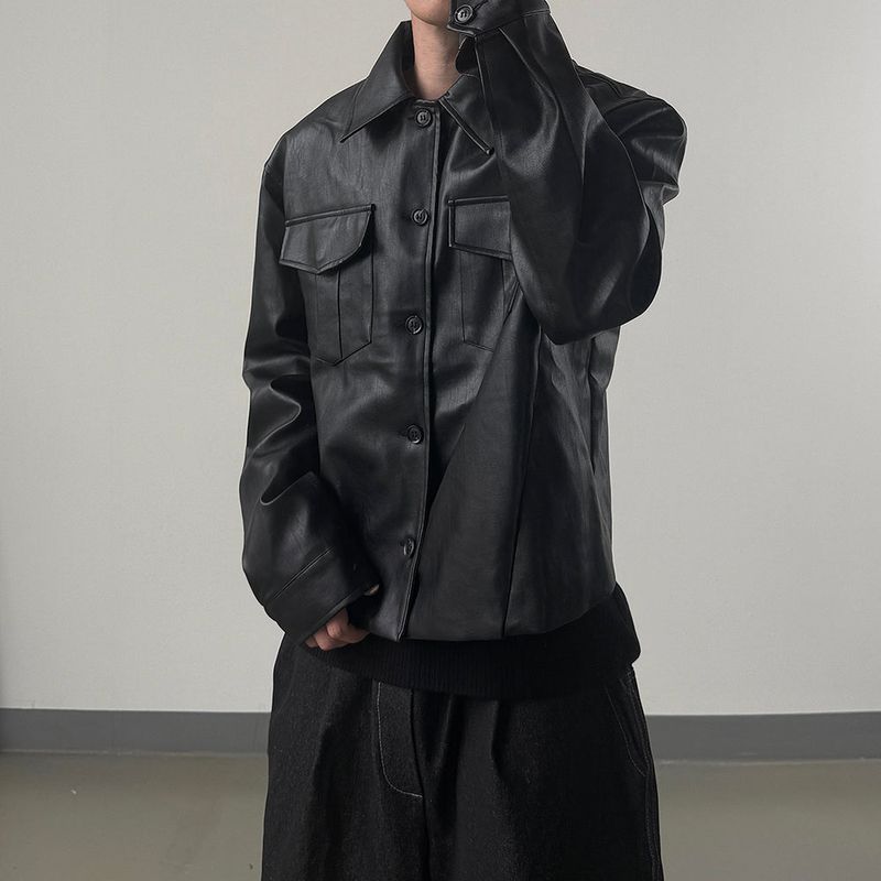 Mark Pocket Short Leather Jacket