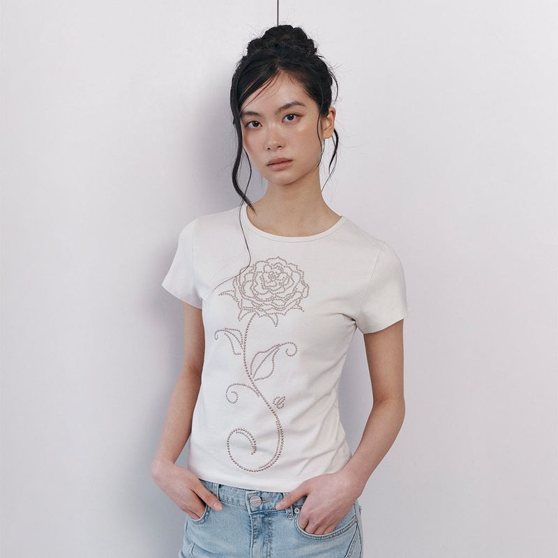 C ROSE HOTFIX SLIM T-SHIRT_BEIGE