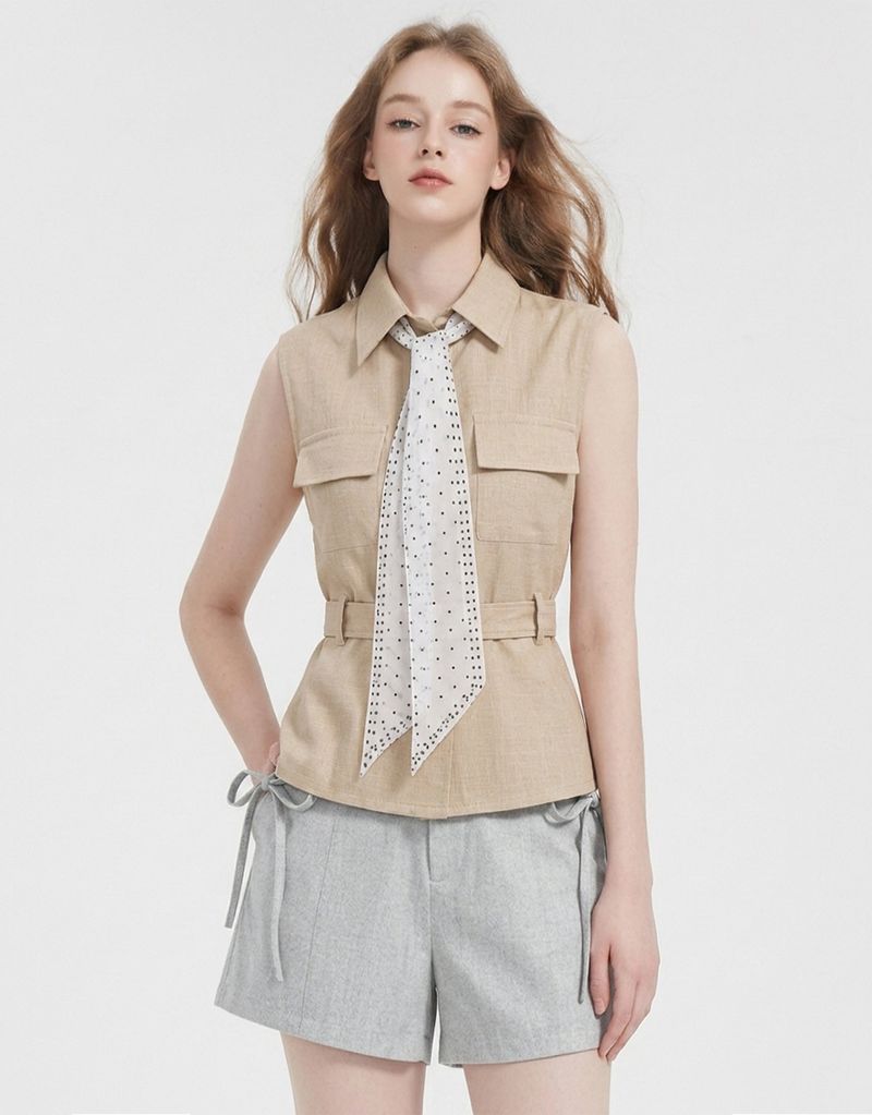 Ribbon Linen Summer Shorts Light Grey