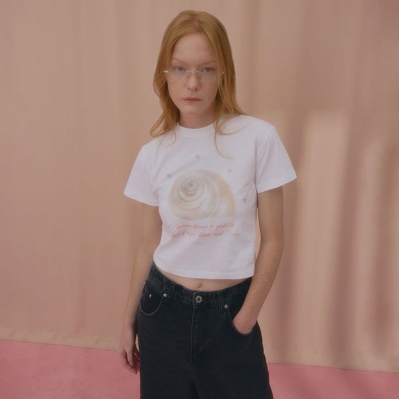 NCOVER(エンカバー)の「CHARMING SHELL CROP TSHIRT-WHITE(Tops)」
