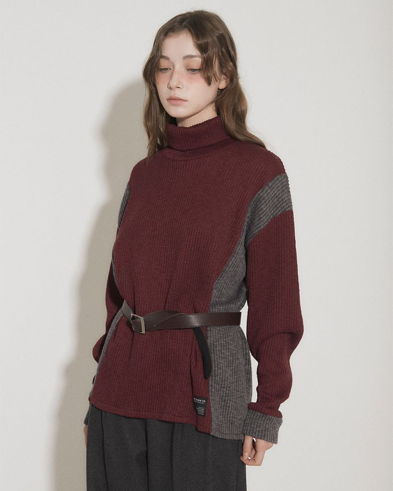 PANEL TURTLENECK PULLOVER [BURGUNDY]