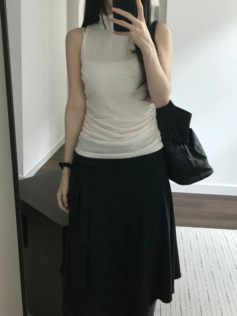 Turtleneck Shirring Sleeveless Top (3 colors)