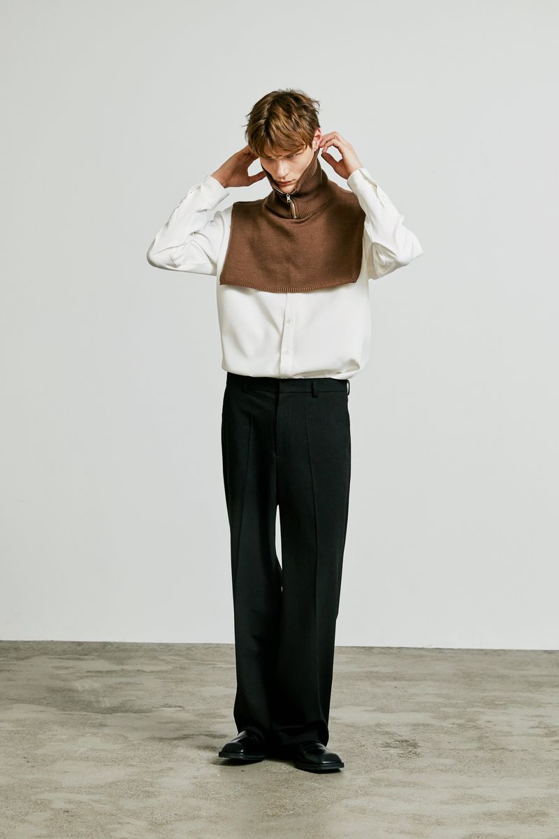 neck warmer wide collar zip-up knit brown