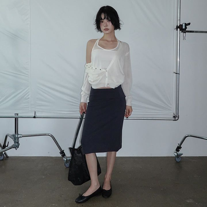 [Enzha] V-neck button see-through halter sleeveless cardigan - 4color