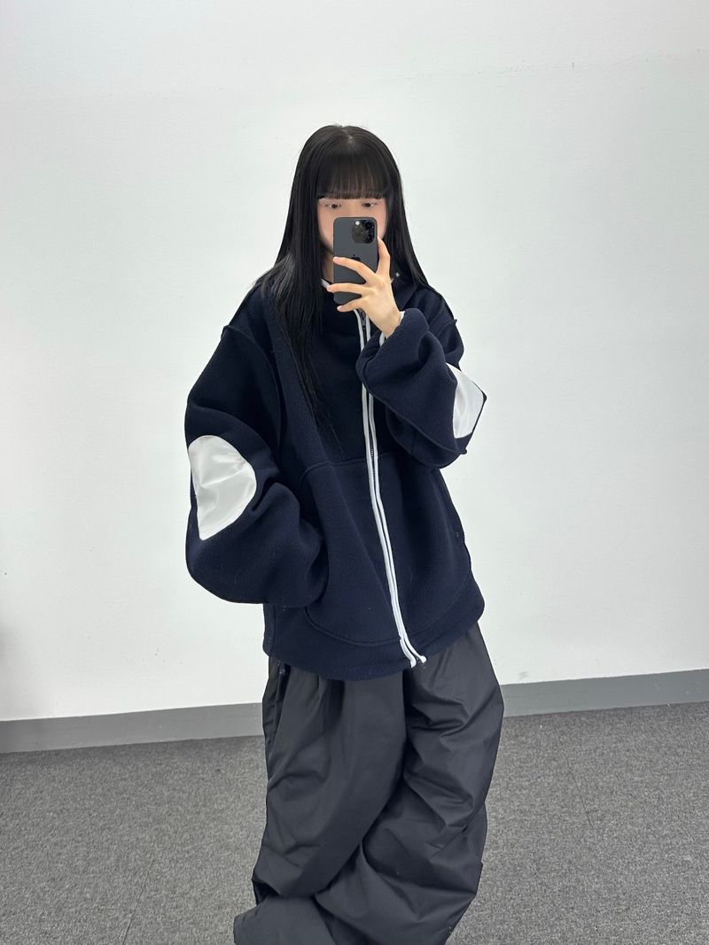 reverse elbow fleece zip-up