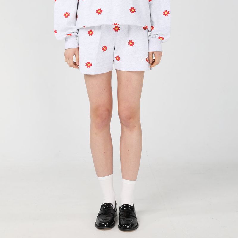 Red flower pattern Shorts [Light grey]