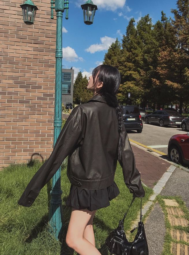 Mark Lettering Two Way Leather Jacket