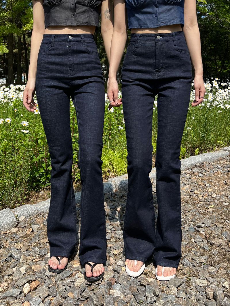 セルベッジデニムスペンデックスハイウエストブーツカットパンツ（デニム）
