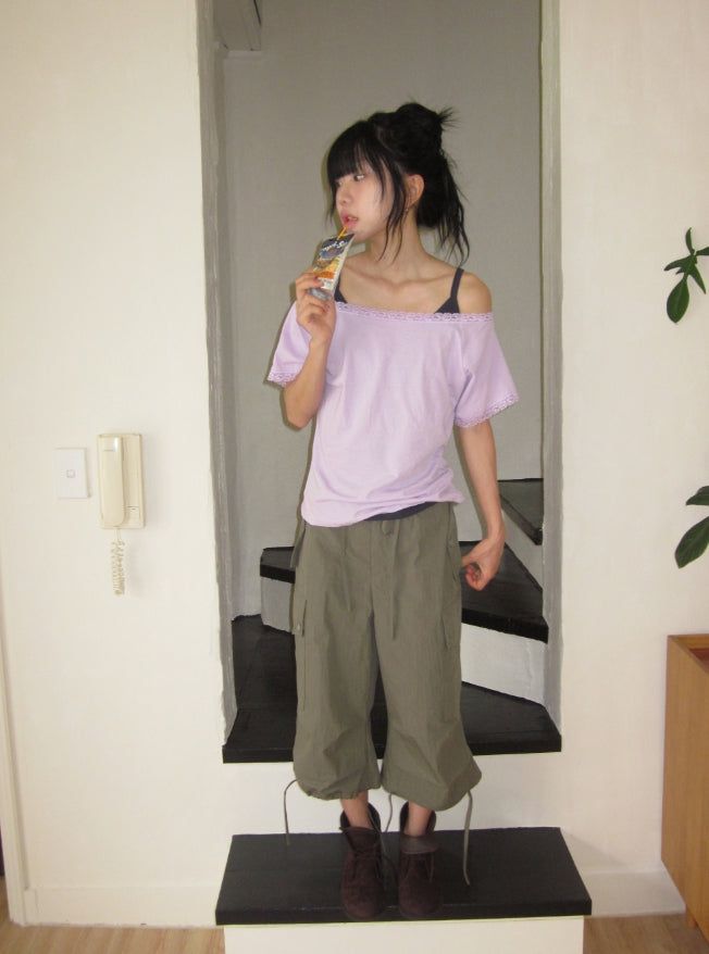 Elise Nylon Wide Capri Bermuda Pants