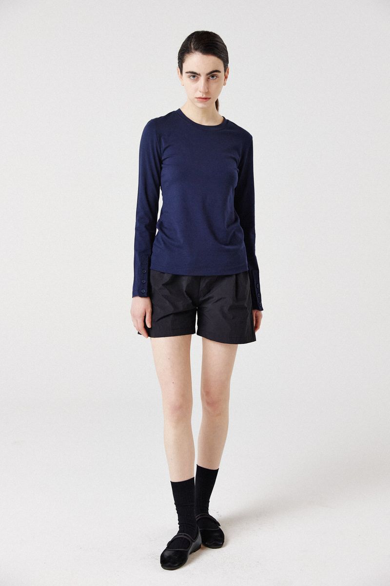 modal button long sleeve top_navy