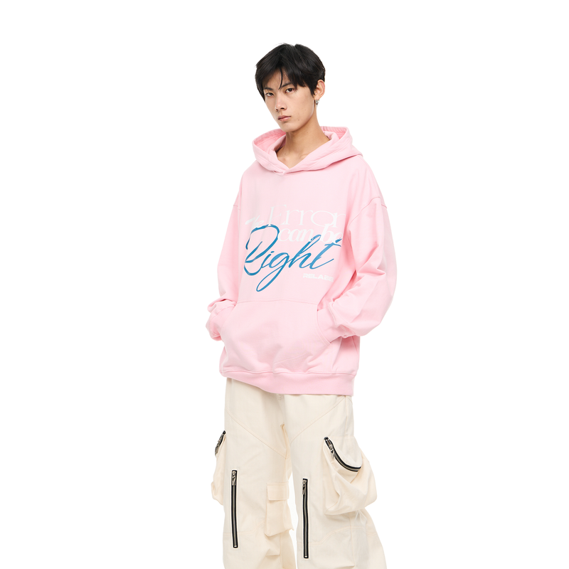 RELABEL Pink Error Theme Print, Basic Version With R Logo Print on the Back, Long-Sleeved Hooded Sweatshirt