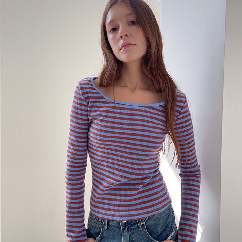 Stripe Scoop Neck T/Shits_Blue