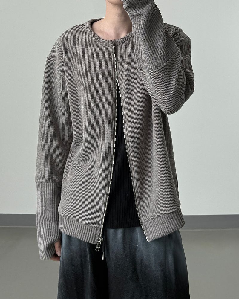 Angle Knit Zip-up with Hand Warmers