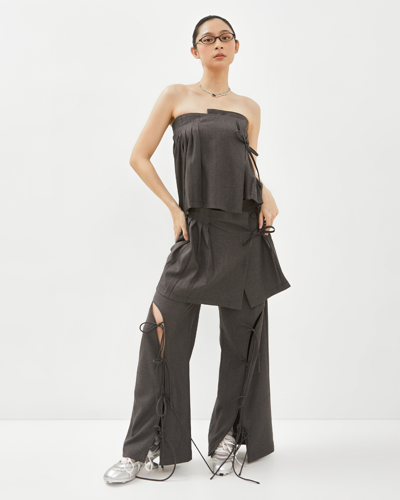 Pleats Mini Skirt in Dark Grey