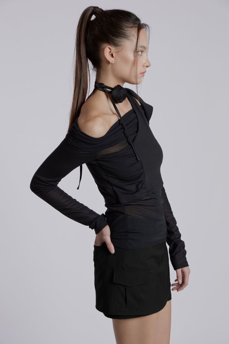 OFF SHOULDER KNOT TOP(BLACK)