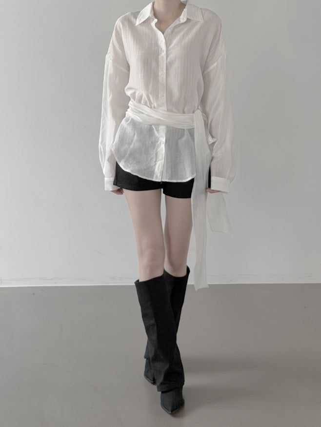 Sie Knot See-through Wrap Shirt Blouse