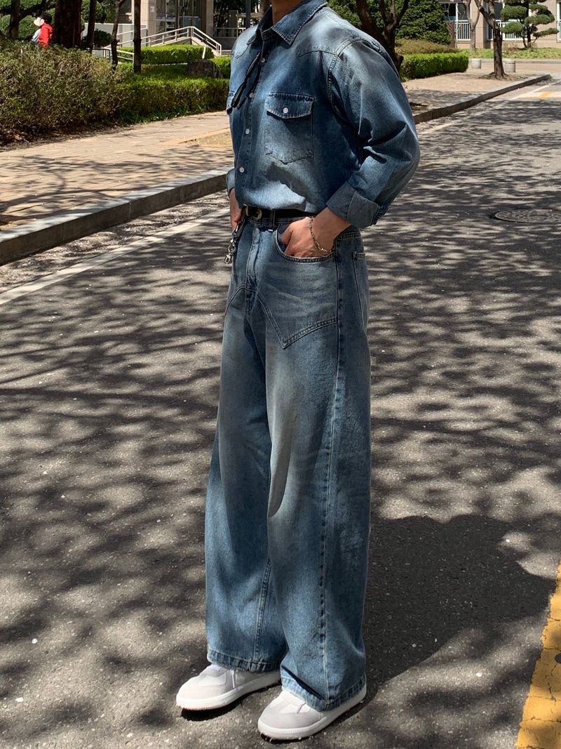 Western Brush Wide Denim Pants