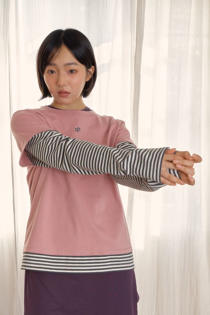 LOGO LAYERED STRIPE TEE (DUSTY PINK)