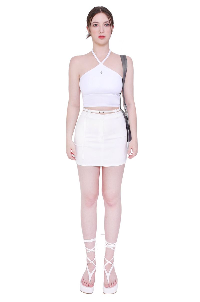 2-way halter span crop sleeveless top (white)