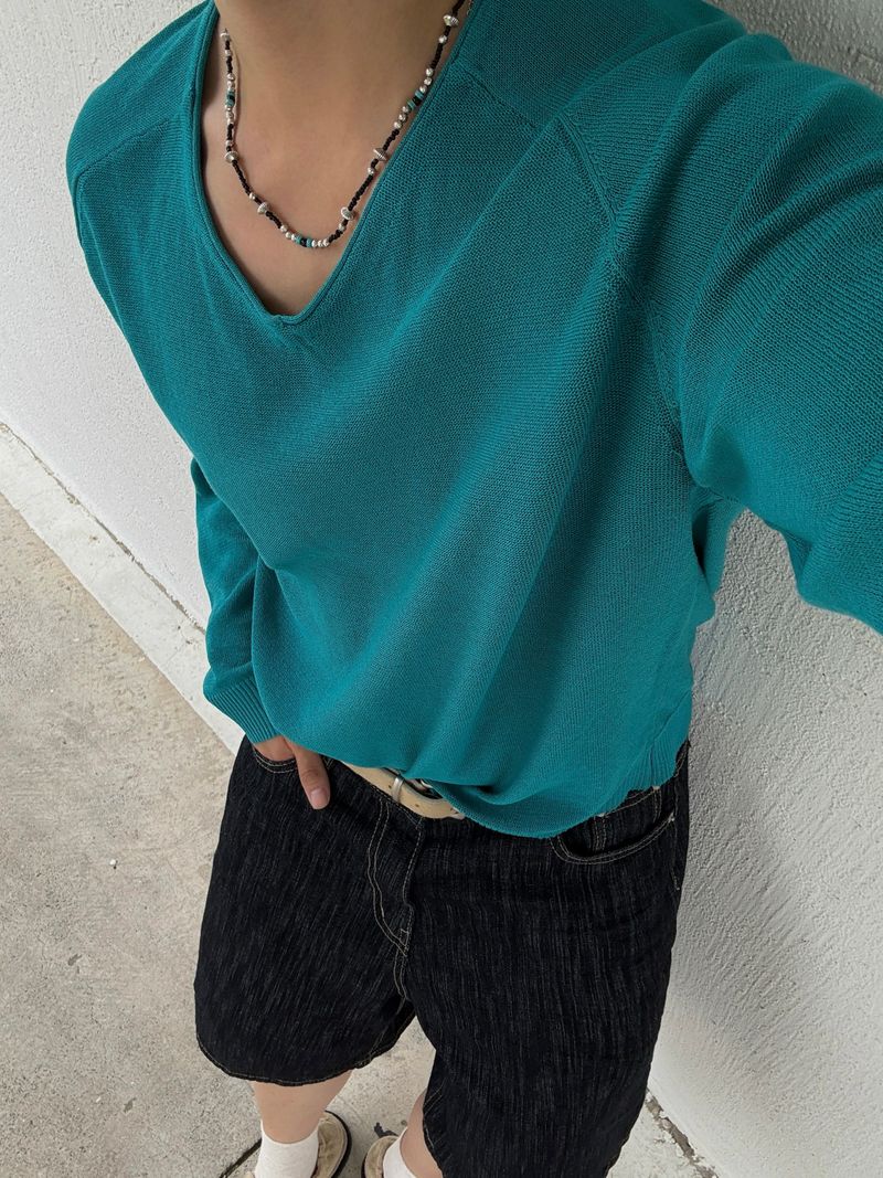 Summer linen v-neck knitwear