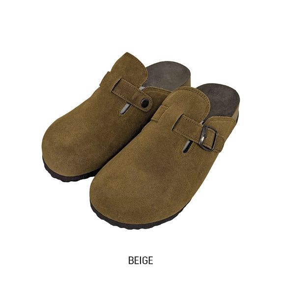 Suede Buckle Mule Slippers
