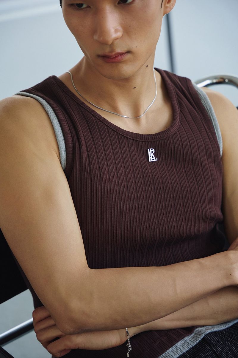 High ribbed logo sleeveless(Brown)