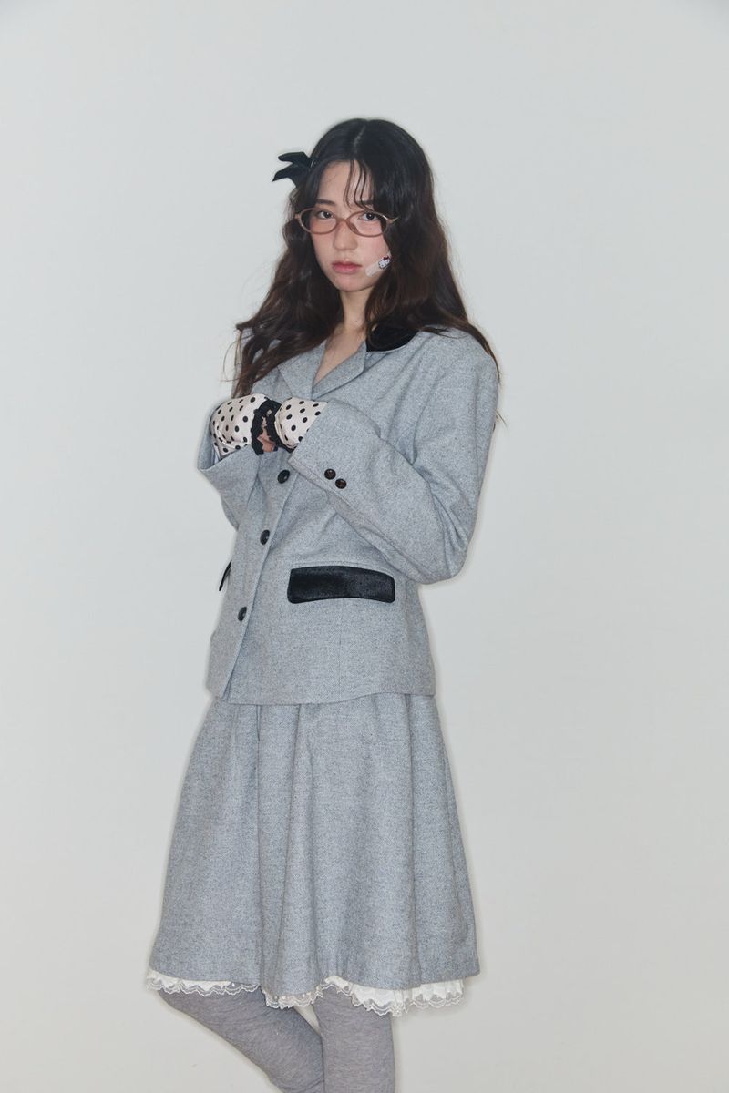 VELVET DOT COLLAR WOOL JACKET (GREY)