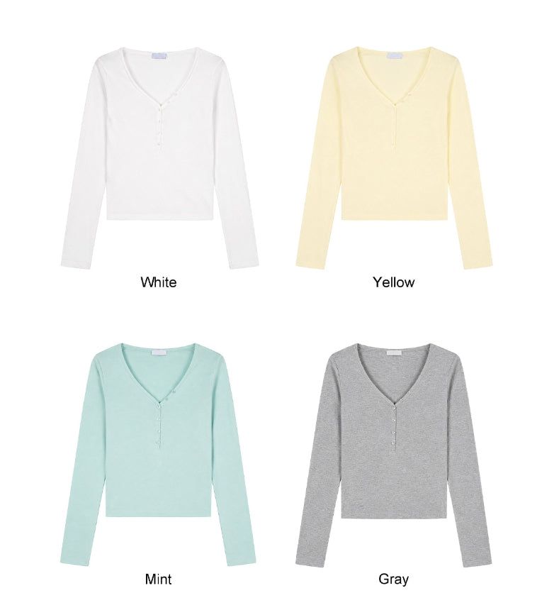 Leven V-Neck Button Long Sleeve Tee