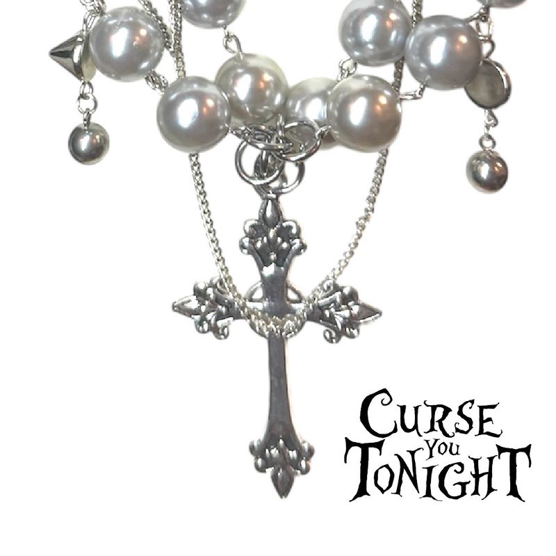Large pearl cross pendant necklace