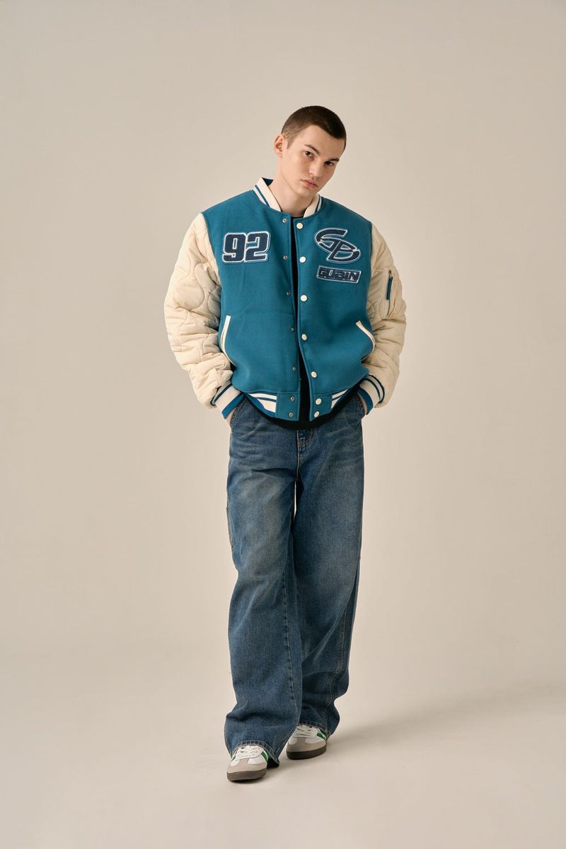 QUILTING POINT VARSITY JACKET - BLUE