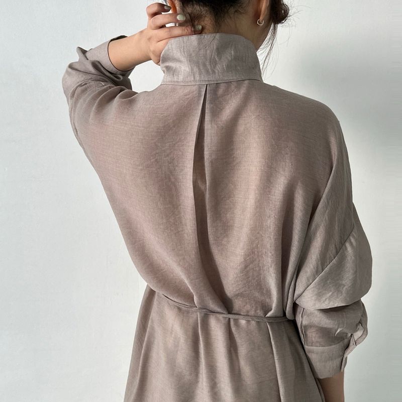 Shine Neck Long Shirt - 3colors