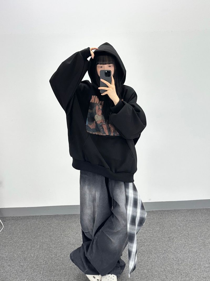 チェックレイヤーデニムパンツ