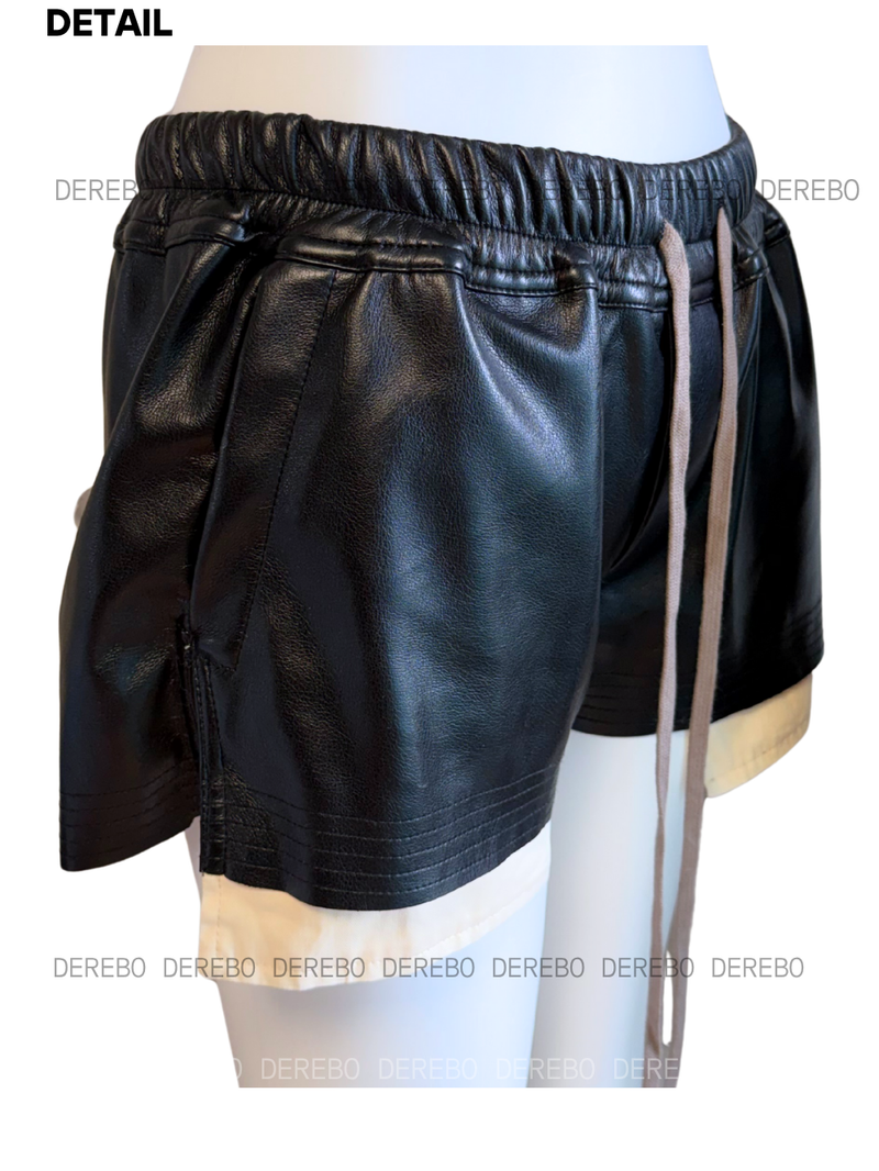 leather open pocket banding short pants