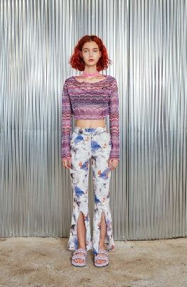 overlock slit pants _ white