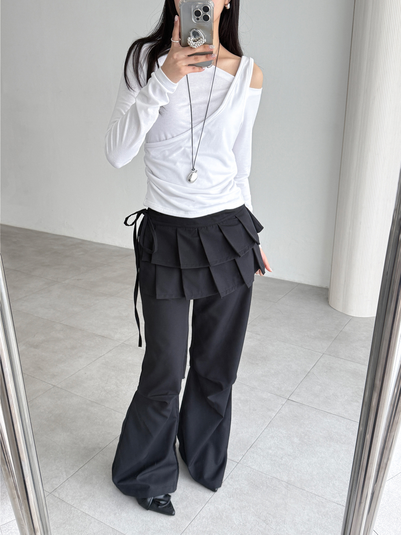 pleated wrap skirt pants (2color)