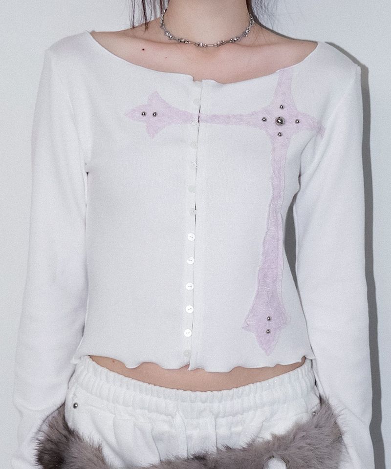 rough gothic cross patch cd - ivory
