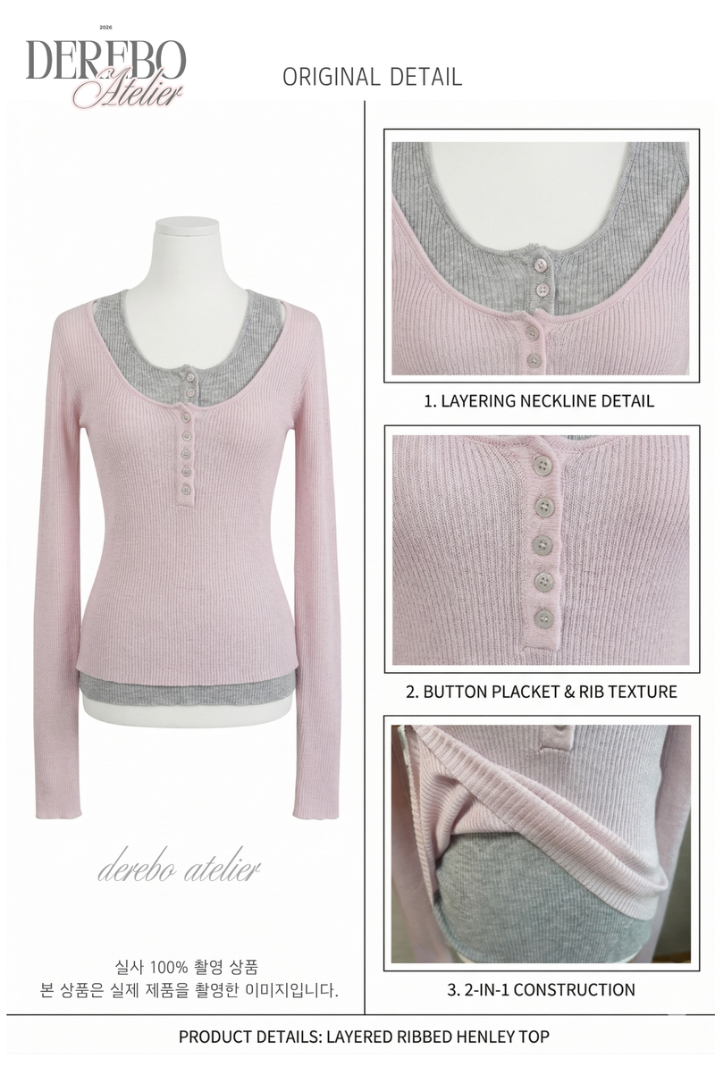 Pink bear ribbed long-sleeved T-shirt